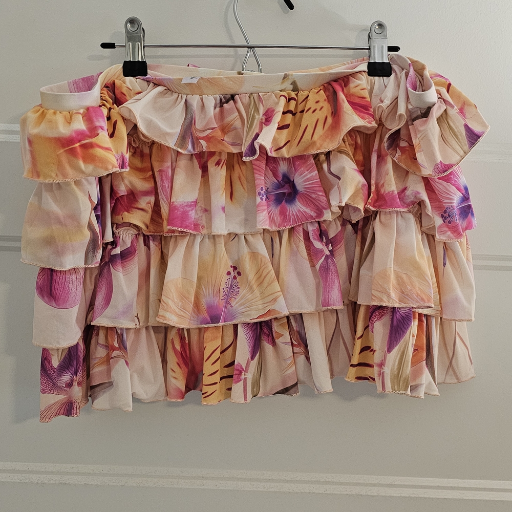 Urban Outfitters Pink and Orange Floral Mini Skirt